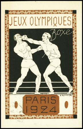 Carte postale 15c Pasteur vert TSC JO 1924 avec illustration Boxe OBL Nanterre (18.9.24) (PAS B1B). TB