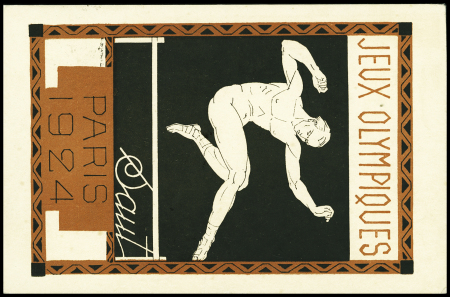 Carte postale 15c Pasteur vert TSC JO 1924 avec illustration Saut (PAS B1G) avec complément par n°173 + 184 pour Londres OBL Paris (18.8.24)