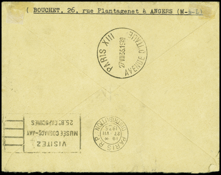 N°305 en paire OBL CAD "Angers RP avion" (27.7.35) sur lettre pour Paris par Air Bleu. TB