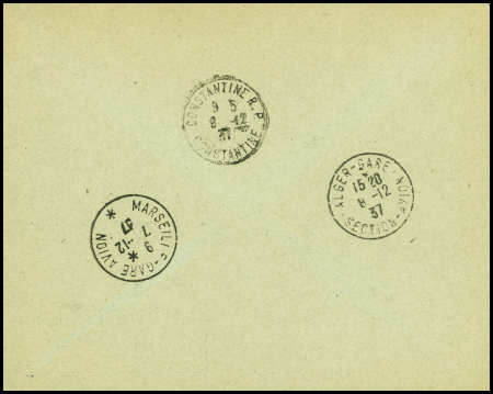 3/7-12-1937 Djibouti-France, voyageur retour avion Japy - 2 lettres avec cachet rect noir imprimé, 2 lettres avec cachet exact 1937