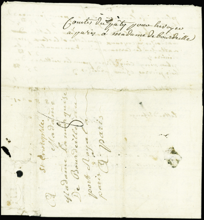lettre de SAINT-CHRISTOPHE (Touraine 36) en mention manuscrite, service postal secondaire, expédiée le 4 Janvier 1761 en port dû à Port Royal à PARIS