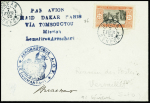 Sénégal n°76 OBL Dakar (7.2.25) sur lettre pour Versailles avec griffe bleue "par avion raid Dakar-Paris via Tombouctou" mission Lemaitre-Arrachart