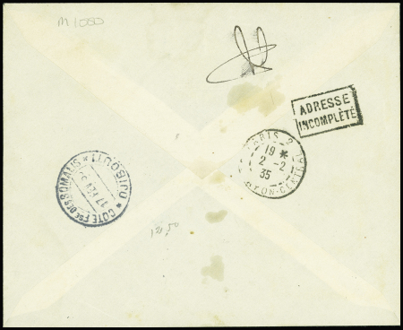 28/1 - 2/2.1935 Djibouti - Paris par Génin, Laurent et Robert, lettre recommandée AFF Côte des Somalis n°99 + 105 (Muller n°13 Côte des Somalis). TB