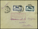 3/5.5.1923 Casablanca - Dakar, lettre AFF Maroc PA2 + PA3 avec cachet rect rouge