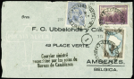 Argentine n°372 + 378 + 386 sur lettre d'Argentine pour la Belgique avec griffe noire "Courrier sinistré reconstitué par les soins du bureau de Casablanca"