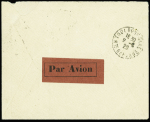 Maroc n°32, 5 pièces, OBL Rabat RP (7.6.1920) sur lettre par avion pour Toulon avec rare étiquette lie de vin "par avion" (n°1 - cadre fin). TB