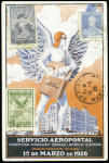1/14.3.1928 Buenos Aires Toulouse, carte postale spéciale (facteur ailé) recommandée pour Monte Carlo, AFF Argentine n°284 + PA4 + PA13
