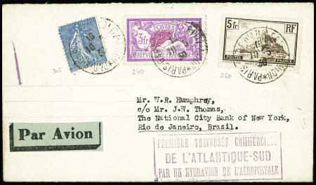 10/14.5.1930 Paris - Toulouse - Rio de Janeiro par Mermoz, Dabry, Gimié, lettre avec cachet rect violet
