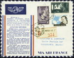 N°337 + 338 + vignette Mermoz OBL hex "Paris 96C Air France" (22.4.37) sur env. recommandée d'hommage à Mermoz adressée à Casablanca. TB