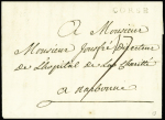 Lettre pour Narbonne (1771) avec MP "Corse" de Bastia (Lenain n°5). TB