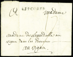 Lettre d'Ajaccio pour Le Vigan avec MP "Ajo Corse" (Lenain n°1), ind 20. TB