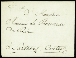 Lettre en franchise de Bastia pour le procureur du roi à Sartene (1787) avec MP "Corse" (L n°6). TB