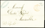 Lettre de Livourne pour Marseille avec CAD d'entrée rouge "Toscane Bastia" (1859) + taxe tampon 6 façon manuscrite. TB