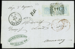 CORSE 2 lettres AFF Italie n°23 en paire pour Ajaccio et Annecy avec CAD d'entrée rouge "Italie Bastia" (1874) et "Italie Ajaccio" (1869)