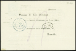 3 plis : n°60 OBL PC du GC 338 + T17 Bastia (1875), circulaire avec CAD T17 Bocognano (1876) en bleu + "BM" + taxe 4 manuscrite, télégramme avec CAD hex