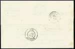 3 plis : n°60 OBL PC du GC 338 + T17 Bastia (1875), circulaire avec CAD T17 Bocognano (1876) en bleu + "BM" + taxe 4 manuscrite, télégramme avec CAD hex