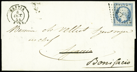 10 lettres AFF Empire ND (8) ou dentelé avec PC de Bastia (8), GC 3730 + T22 Sainte Lucie  de Talland, GC 114 + T15 Corte