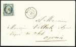 10 lettres AFF Empire ND (8) ou dentelé avec PC de Bastia (8), GC 3730 + T22 Sainte Lucie  de Talland, GC 114 + T15 Corte