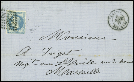 N°29 OBL GC 2240 + CAD "Bastia BAT à Vap" (1871 - Salles n°431) sur lettre, ind 15. TB