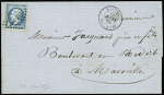 3 lettres : n°22 OBL GC 2240 + T15 "Bastia BAT a VAP" (1868), n°14 OBL PC 1896 + T15 "Bastia BAT a VAP " (1856) et n°29 en paire OBL GC 2240 + T15