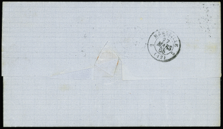 3 lettres : n°22 OBL GC 2240 + T15 "Bastia BAT a VAP" (1868), n°14 OBL PC 1896 + T15 "Bastia BAT a VAP " (1856) et n°29 en paire OBL GC 2240 + T15