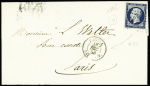 3 lettres : n°22 OBL GC 2240 + T15 "Bastia BAT a VAP" (1868), n°14 OBL PC 1896 + T15 "Bastia BAT a VAP " (1856) et n°29 en paire OBL GC 2240 + T15