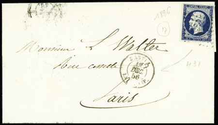 3 lettres : n°22 OBL GC 2240 + T15 "Bastia BAT a VAP" (1868), n°14 OBL PC 1896 + T15 "Bastia BAT a VAP " (1856) et n°29 en paire OBL GC 2240 + T15