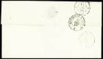 3 lettres : n°22 OBL GC 2240 + T15 "Bastia BAT a VAP" (1868), n°14 OBL PC 1896 + T15 "Bastia BAT a VAP " (1856) et n°29 en paire OBL GC 2240 + T15
