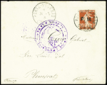 FM n°5 OBL CAD "Porto-Vecchio Corse" (1913) sur lettre avec cachet violet avec ancre "Marine française service à la mer". TB