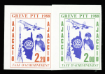 4 timbres de grève PTT 1988 Bastia détachés + 2 lettres courrier de grève Bastia - Nice 5 dec 1988. TB