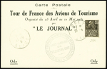 25/4 - 10/5. 1931 Tour de France des avions de tourisme organisé par "Le Journal", carte postale spéciale sur carton crème AFF n°271 OBL Orly (25.4.31)
