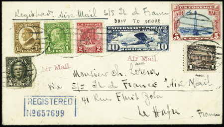 Divers USA sur lettre de New York (17.8.28) recommandée pour le Havre avec au verso griffe noire sur 6 lignes