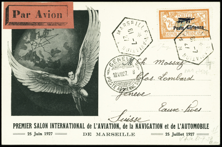 2 cartes spéciales du salon international de l'aviation de Marseille AFF respectivement PA1 et PA2 OBL hex "Marseille N aviation N" (18.7.27)