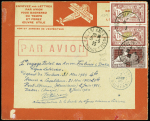 N°121 en paire + 212 OBL Toulouse (31.5.25) sur env. spéciale rouge Latécoère Toulouse - Dakar avec CAD au recto des escales de Port-Etienne et Casablanca
