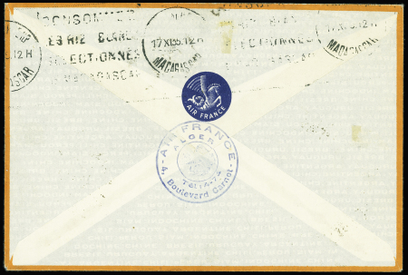 Algérie n°79A + 83 OBL Alger (8.11.35) sur lettre Tananarive avec grand cachet illustré noir "Inauguration du service aérien régulier Alger Tananarive"