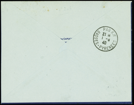 N°432 OBL CAD "Marignane aéroport" (1.9.40) sur env. Air Bleu pour Pau avec signature du pilote Clément. TB