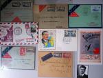 Collection de 77 plis du 2ème Air Bleu + divers dont plusieurs signatures de pîlotes dont Libert, Dhé, Vanier, Darque. Est jointe la brochure de G.Pierre et Marcel Mayer