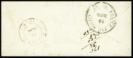 N°5 40c orange, OBL grille + T15 Valenciennes (1852) sur lettre pour Ostende (Belgique). TB