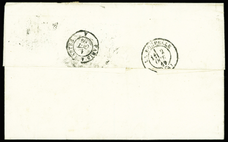 N°29 + 31 OBL étoile 1 + CAD octogonal "Paris Pl. de la Bourse E2" (1869) sur lettre pour La Rochelle. TB