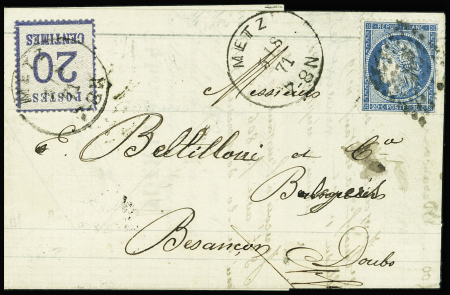 N°37 OBL losange de points 420 + Alsace n°6 OBL Metz (5.8.71) sur lettre pour Besançon. TB