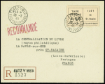 2 lettres recommandées AFF vignette "Ilot de St Nazaire taxe perçue 4F50" OBL Batz-s-Mer (28.2.45) et Guérande (19.3.45). TB. Cote Mayer