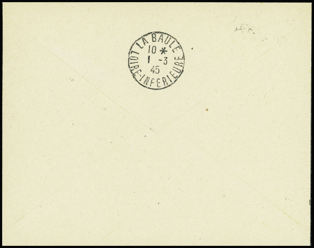 2 lettres recommandées AFF vignette "Ilot de St Nazaire taxe perçue 4F50" OBL Batz-s-Mer (28.2.45) et Guérande (19.3.45). TB. Cote Mayer