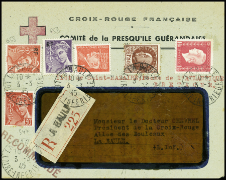 3 lettres de la poche de Saint Nazaire dont 2 à en-tête "Croix Rouge française comité de la presqu'île guérandaise". TB