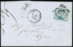 N°22 OBL GC 691 + T15 "Caen boite mobile" (1867) sur lettre, ind 19. TB