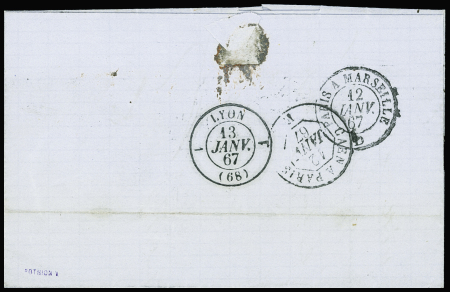 N°22 OBL GC 691 + T15 "Caen boite mobile" (1867) sur lettre, ind 19. TB