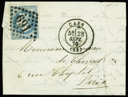 N°29 OBL GC 691 + T17 Caen (28 sept 71) sur lettre pour Paris sans arrivée (tentative d'entrée). TB