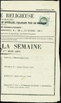 N°50 1c olive OBL typo sur la semaine religieuse du diocèse d'Angoulême n°1 (22 fev 1874). TB