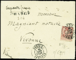 N°98 et 104, 50c rose, seuls sur 2 petites lettres chargées OBL Paris 35 (1900) et Vivonne Vienne (1901). TB