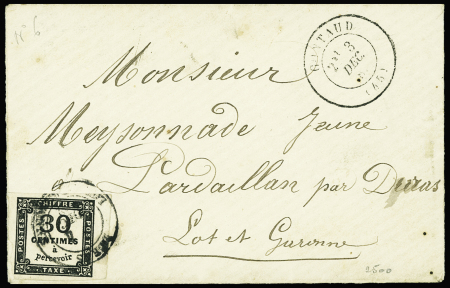 N°6 30c noir, OBL T18 "Duras Lot et Garonne" (1882) sur lettre. TB