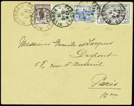 N°148 + 150 + 151 + 152, 1ère série Orphelins OBL Paris 53 (19.3.18) sur lettre. TB. Cote timbres